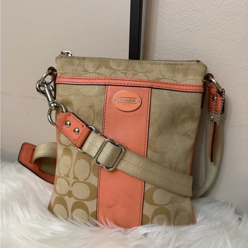 Coach Beige and Coral Crossbody Bag